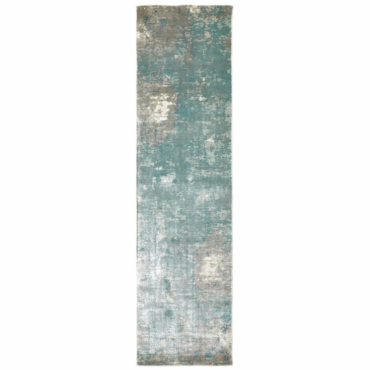 2' x 10' Blue and Gray Abstract Pattern Indoor Runner Rug