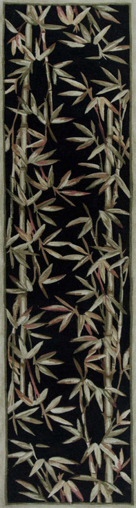 2' x 10' Black Hand Tufted Bordered Tropical Bamboo Indoor Runner Rug