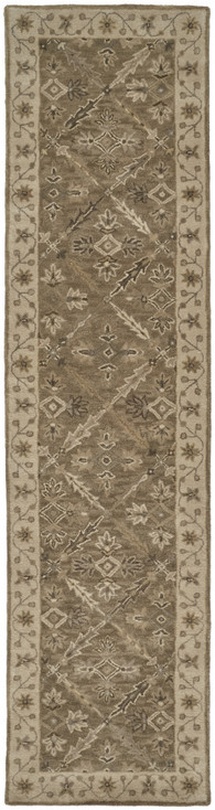 2' x 10' Green Brown and Taupe Wool Paisley Tufted Handmade Runner Rug