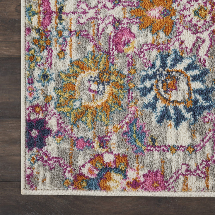 2' x 10' Gray Floral Power Loom Runner Rug
