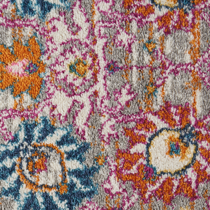 2' x 10' Gray Floral Power Loom Runner Rug