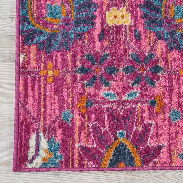 2' x 10' Pink Floral Power Loom Runner Rug