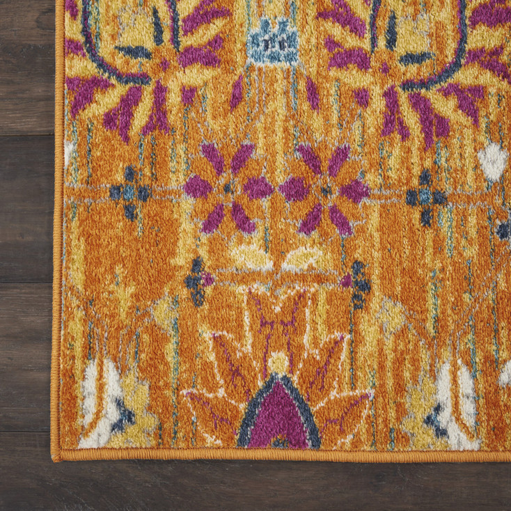 2' x 10' Gold Floral Power Loom Runner Rug