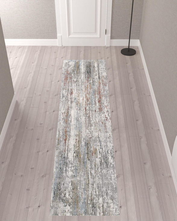 2' x 10' Gray Abstract Pattern Runner Rug