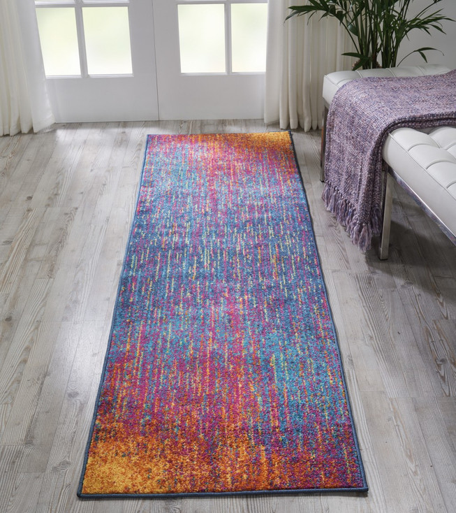 2' x 10' Blue and Pink Abstract Power Loom Runner Rug