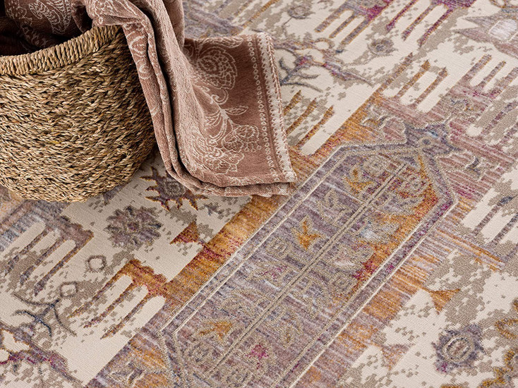 2' x 10' Beige Faded Tribal Motifs Runner Rug