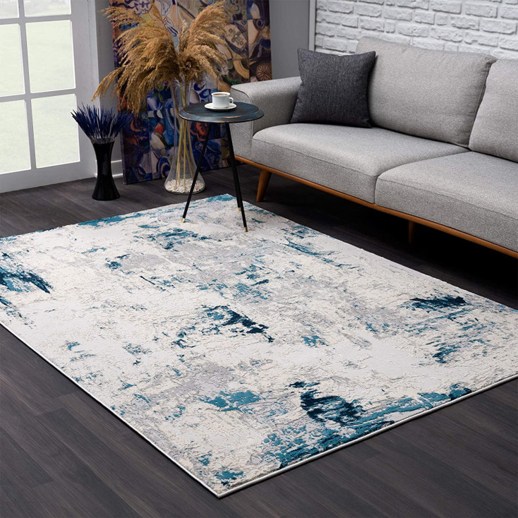 2' x 10' Blue Abstract Dhurrie Runner Rug