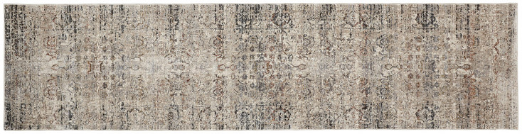 2' x 10' Taupe Ivory and Gray Abstract Distressed Runner Rug with Fringe