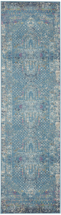 2' x 10' Blue Southwestern Power Loom Runner Rug