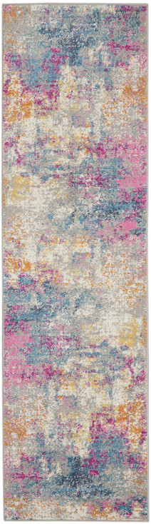 2' x 10' Blue & Pink Abstract Power Loom Runner Rug