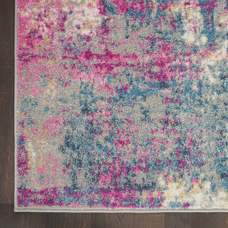 2' x 10' Blue & Pink Abstract Power Loom Runner Rug