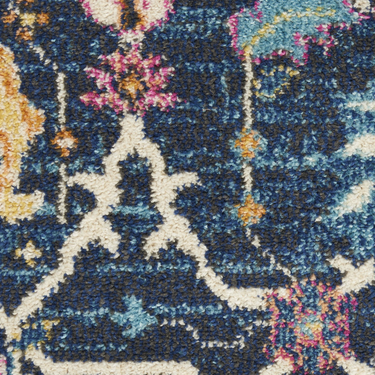 2' x 10' Navy Blue Floral Power Loom Runner Rug