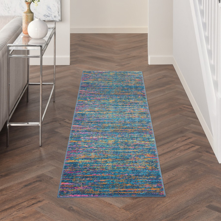 2' x 10' Blue and Orange Abstract Power Loom Runner Rug