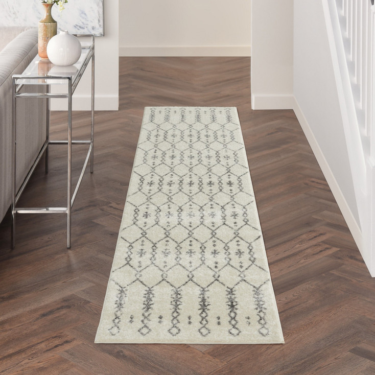 2' x 10' Gray Geometric Power Loom Polypropylene Runner Rug