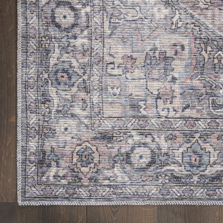 2' x 10' Gray Floral Power Loom Distressed Washable Runner Rug