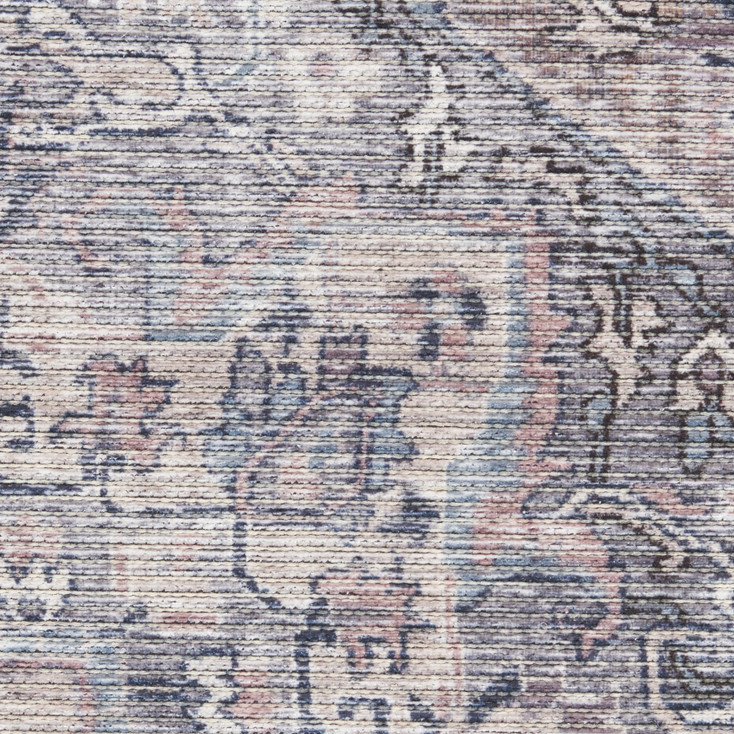 2' x 10' Gray Floral Power Loom Distressed Washable Runner Rug