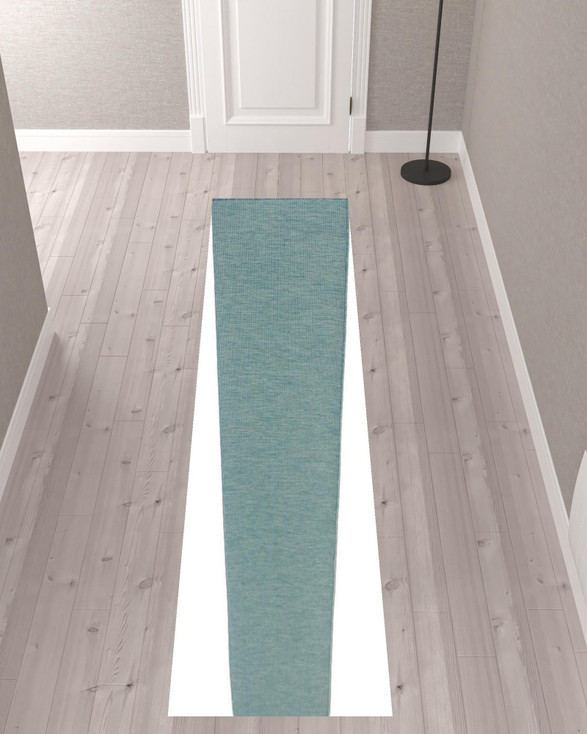 2' x 10' Aqua Power Loom Runner Rug