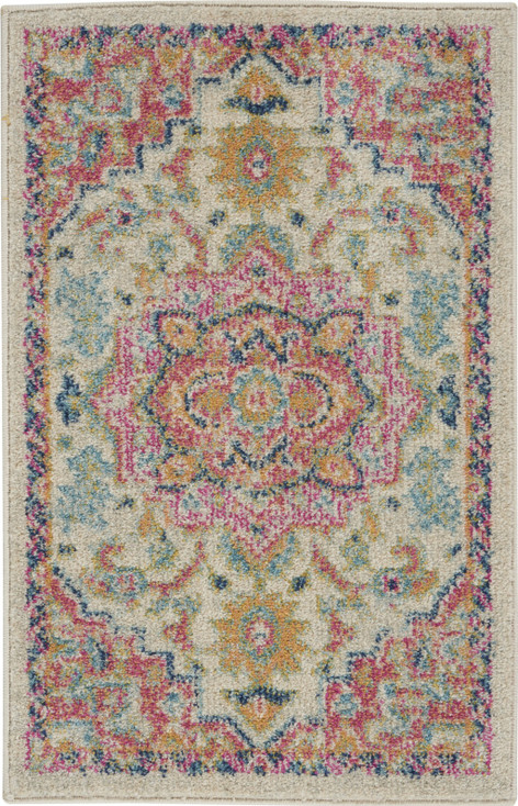 2' x 3' Pink and Ivory Southwestern Dhurrie Area Rug