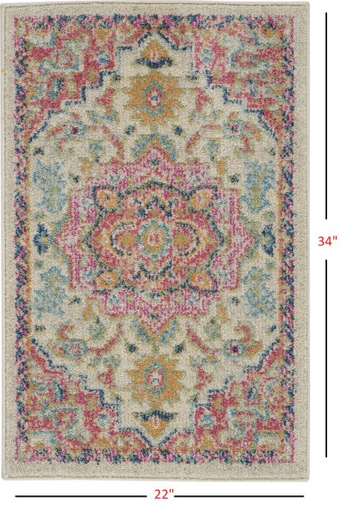 2' x 3' Pink and Ivory Southwestern Dhurrie Area Rug