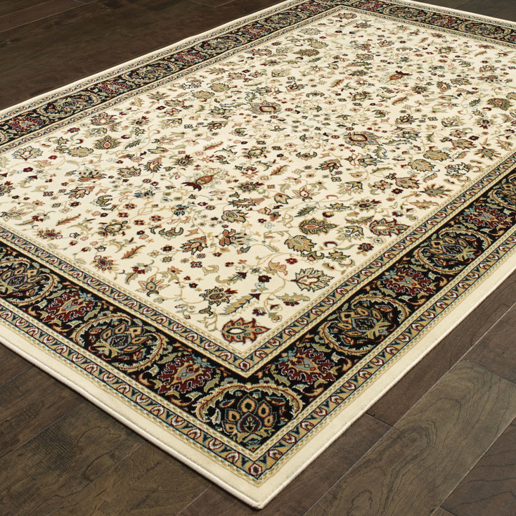 2' x 3' Ivory and Black Oriental Power Loom Stain Resistant Area Rug