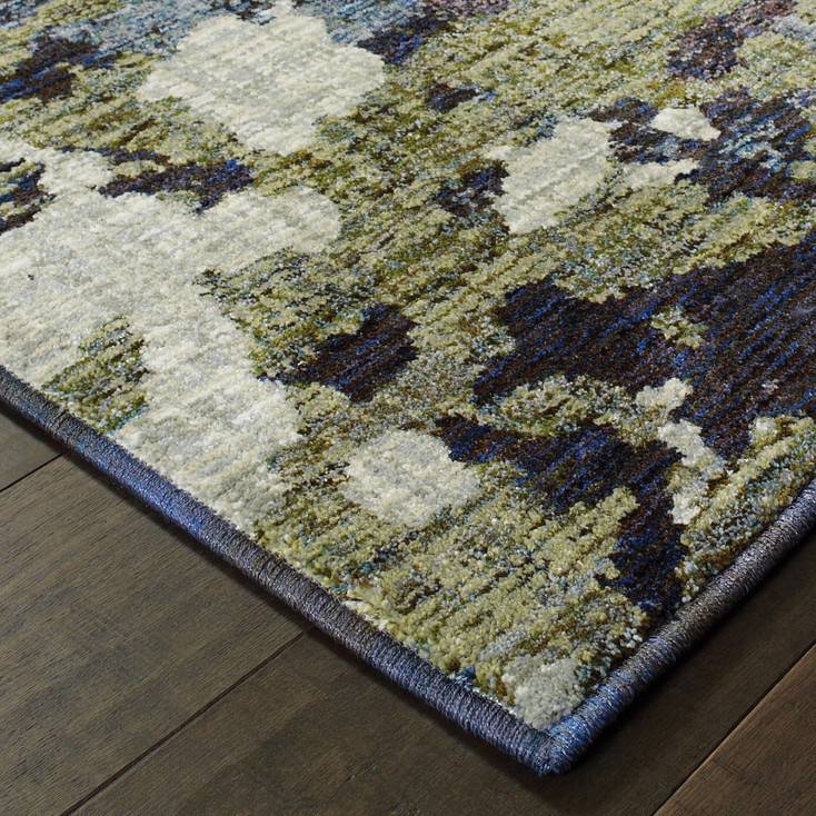 2' x 3' Navy and Green Abstract Power Loom Stain Resistant Area Rug