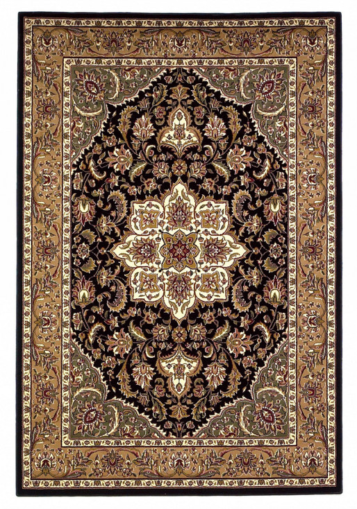 2' x 3' Beige and Black Floral Medallion Area Rug