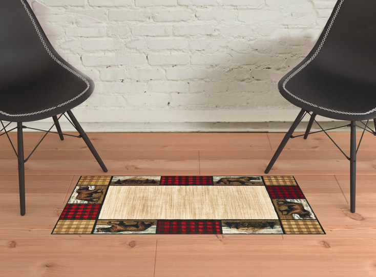 2' x 3' Ivory Southwestern Power Loom Stain Resistant Area Rug
