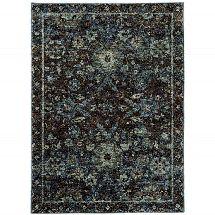 2' x 3' Navy and Blue Oriental Power Loom Stain Resistant Area Rug