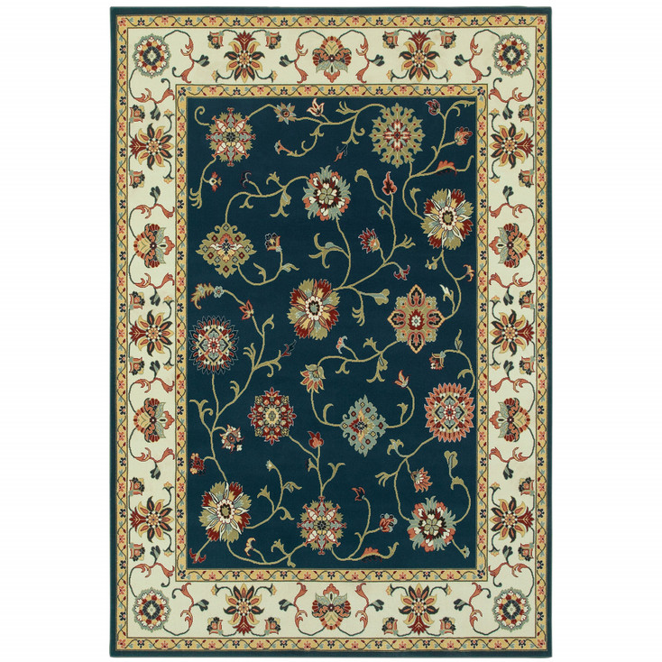 2' x 3' Navy & Ivory Oriental Power Loom Stain Resistant Area Rug