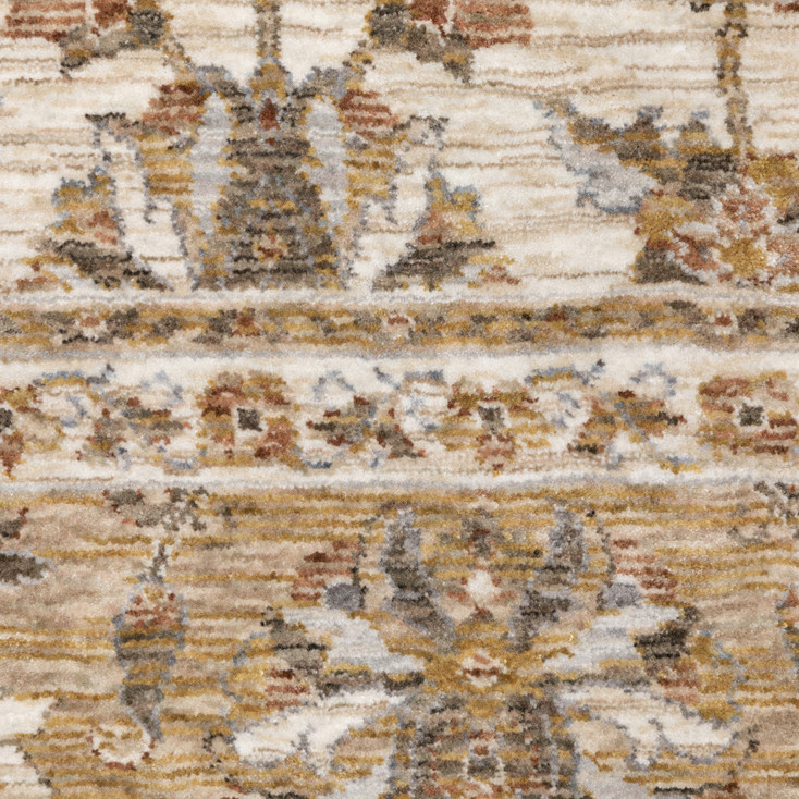 2' x 3' Ivory and Gold Oriental Power Loom Stain Resistant Area Rug with Fringe