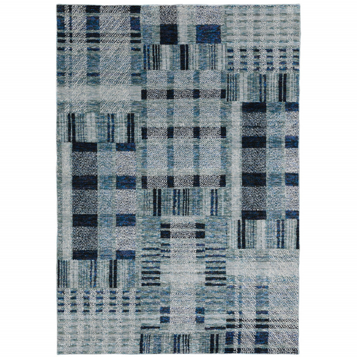 2' x 3' Blue Geometric Power Loom Stain Resistant Area Rug