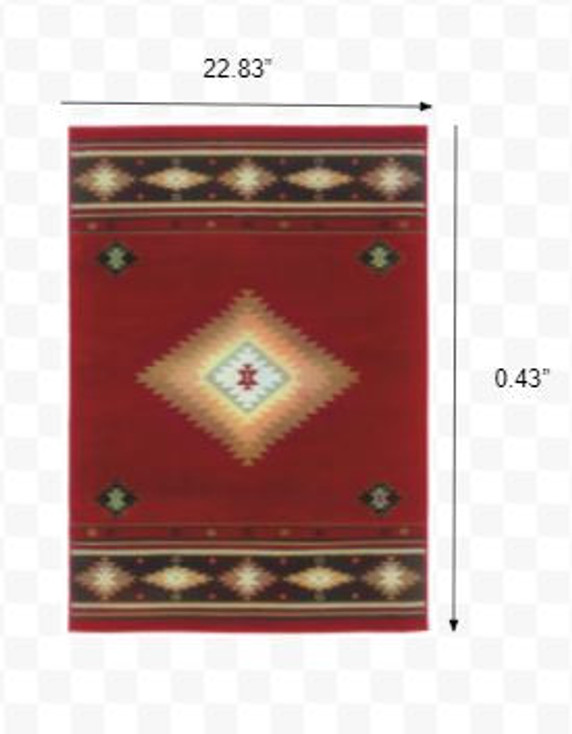 2' x 3' Red and Beige Ikat Pattern Scatter Rug