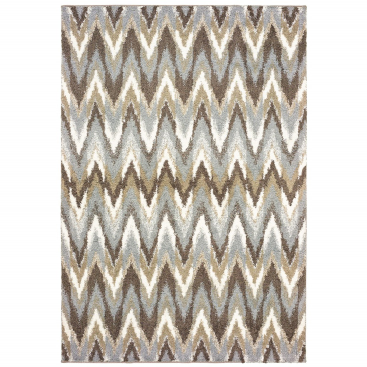 2' x 3' Gray and Taupe Ikat Pattern Scatter Rug