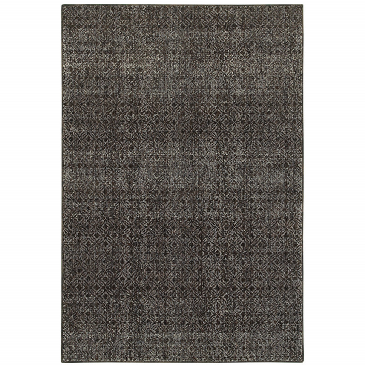 2' x 3' Charcoal Grey and Brown Geometric Power Loom Stain Resistant Area Rug