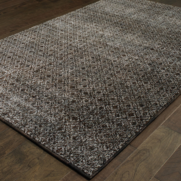 2' x 3' Charcoal Grey and Brown Geometric Power Loom Stain Resistant Area Rug