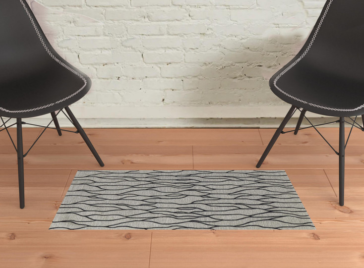 2' x 3' Taupe Black and Gray Wool Abstract Tufted Handmade Stain Resistant Area Rug