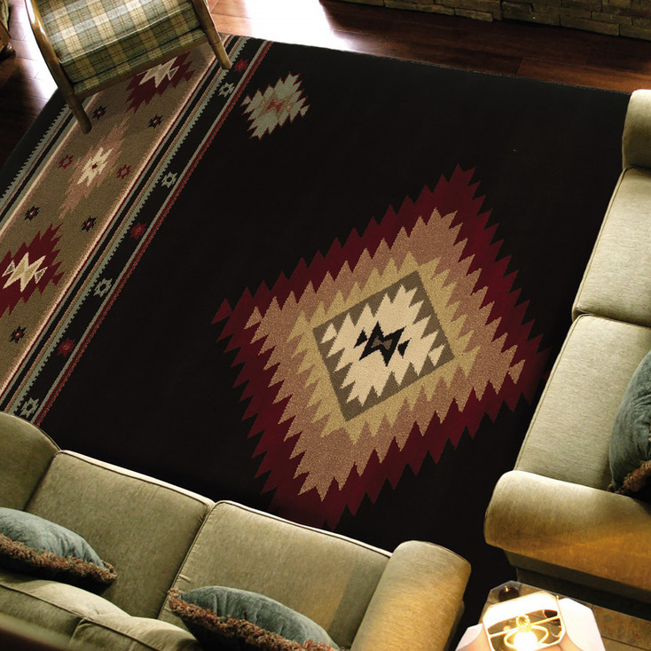 2' x 3' Black and Green Southwestern Power Loom Stain Resistant Area Rug