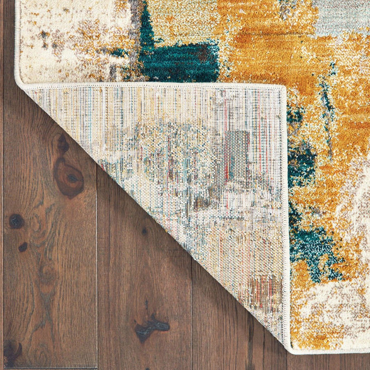 2' x 3' Blue and Gold Abstract Strokes Scatter Rug