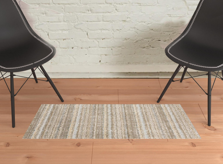 2' x 3' Ivory Grey Tan and Brown Abstract Power Loom Stain Resistant Area Rug