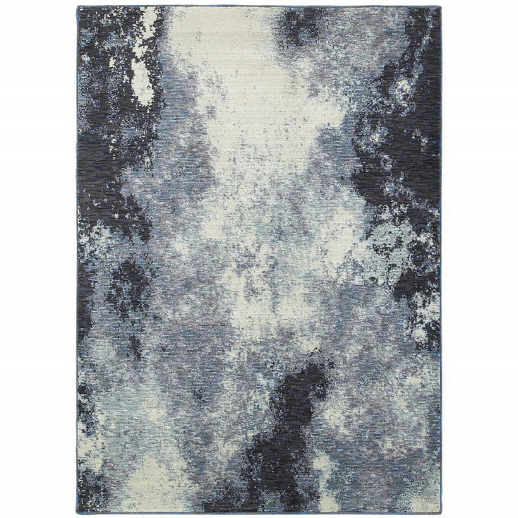 2' x 3' Navy and Ivory Abstract Power Loom Stain Resistant Area Rug