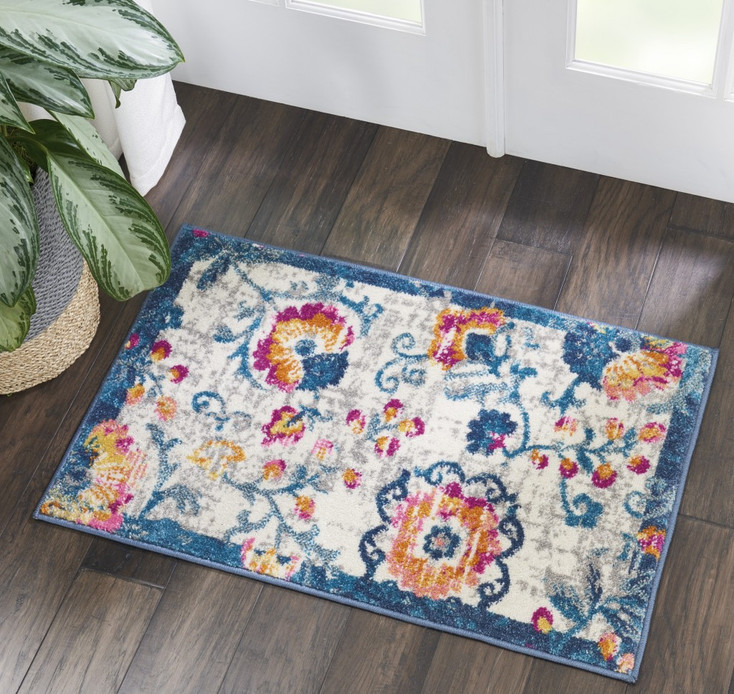 2' x 3' Ivory Floral Power Loom Area Rug