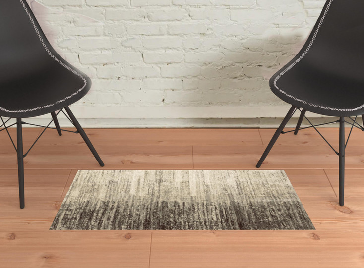 2' x 3' Beige and Grey Abstract Power Loom Stain Resistant Area Rug