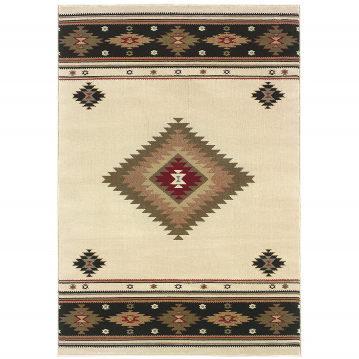 2' x 3' Beige Southwestern Power Loom Stain Resistant Area Rug