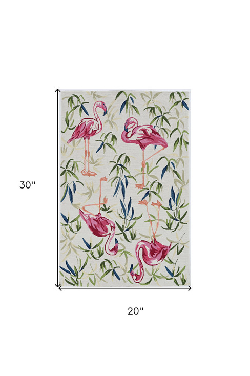 2' x 3' Ivory Pink Hand Hooked Flamingo Indoor Accent Rug