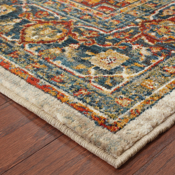 2' x 3' Red Gold Orange Green Ivory Rust and Blue Oriental Power Loom Area Rug
