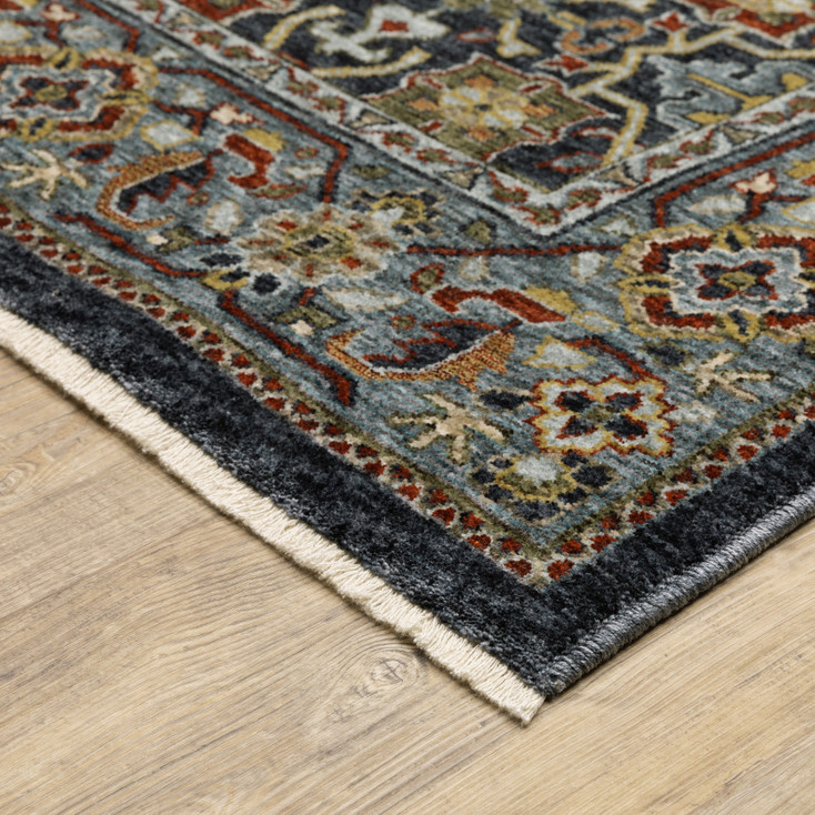 2' x 3' Blue Red Beige Orange Green and Rust Oriental Power Loom Area Rug with Fringe