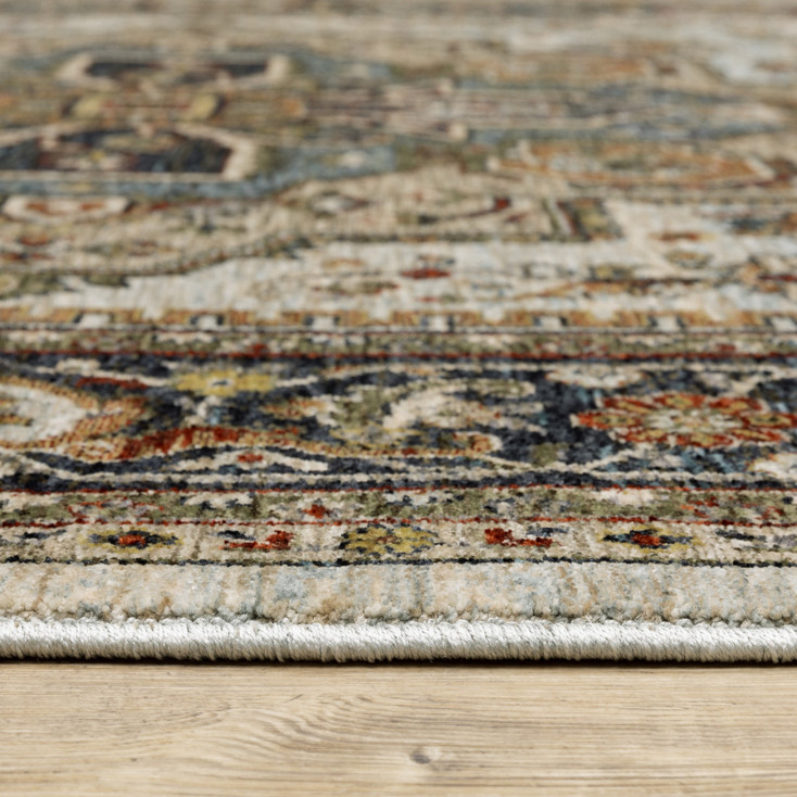 2' x 3' Ivory Beige Blue Orange Gold Green Grey and Rust Oriental Power Loom Area Rug