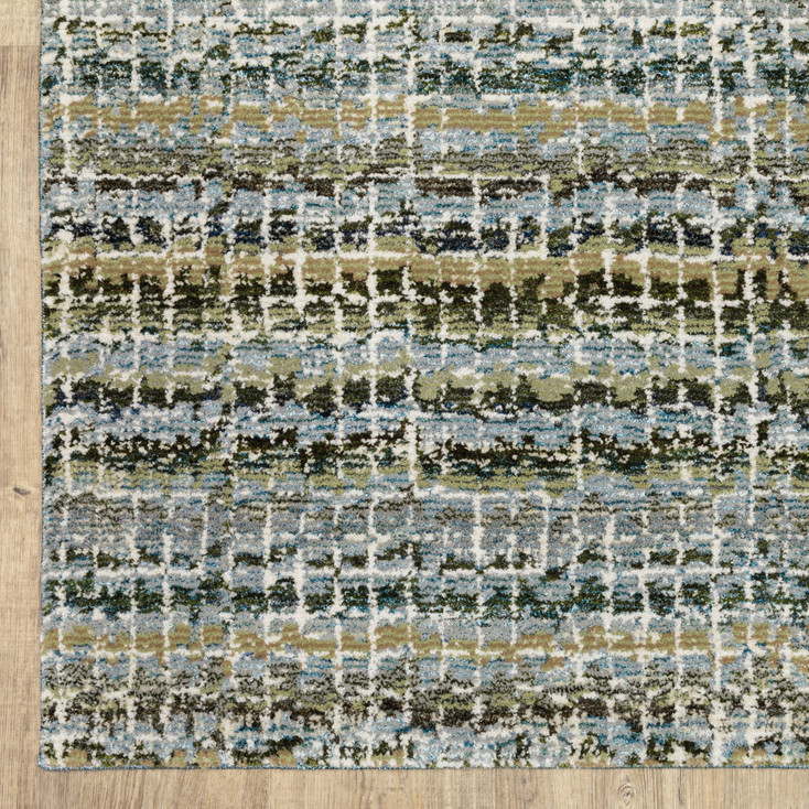 2' x 3' Blue Green Teal and Grey Abstract Power Loom Stain Resistant Area Rug