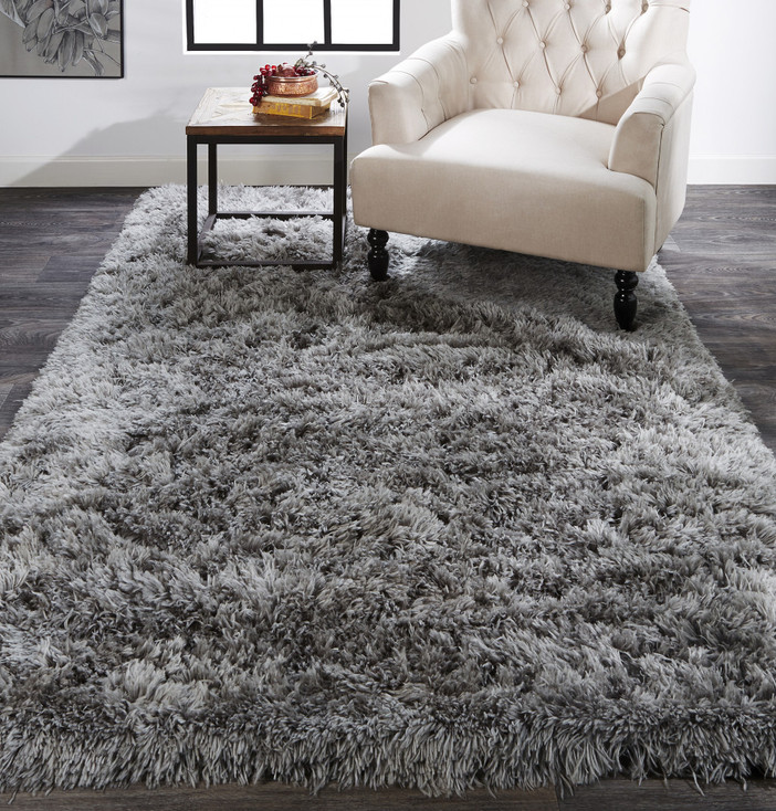 2' x 3' Gray Silver and Taupe Shag Tufted Handmade Stain Resistant Area Rug