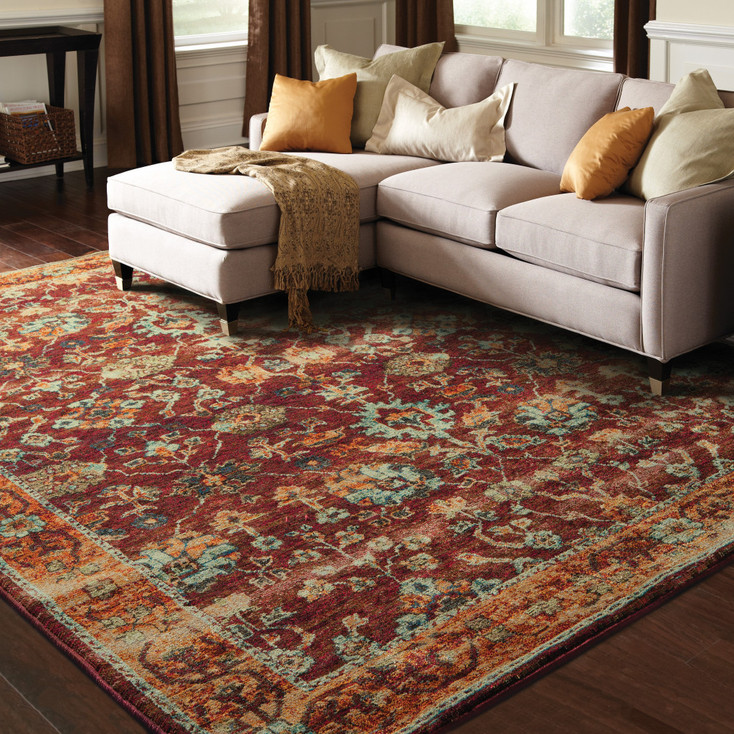 2' x 3' Red Gold and Green Oriental Power Loom Stain Resistant Area Rug